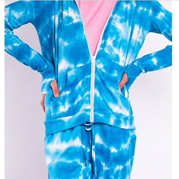 HOODIE zip up hoodie teal tie dye size large - Picture 2 of 11